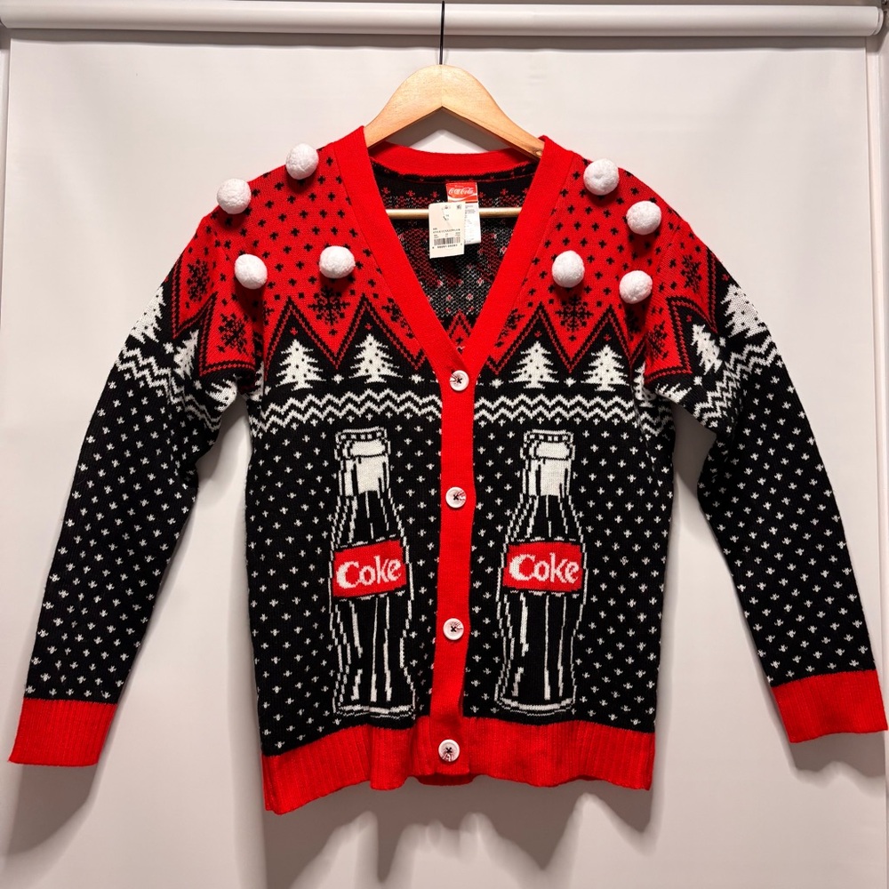Coca Cola Christmas Sweater Cardigan Ugly Sweater Holiday Polar Bears XS NWT!!